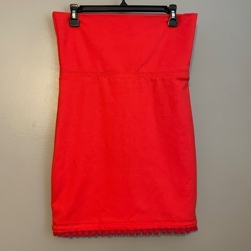 EUC Buckley K Strapless Tube Pom Mini Dress Orange Coral Size 4